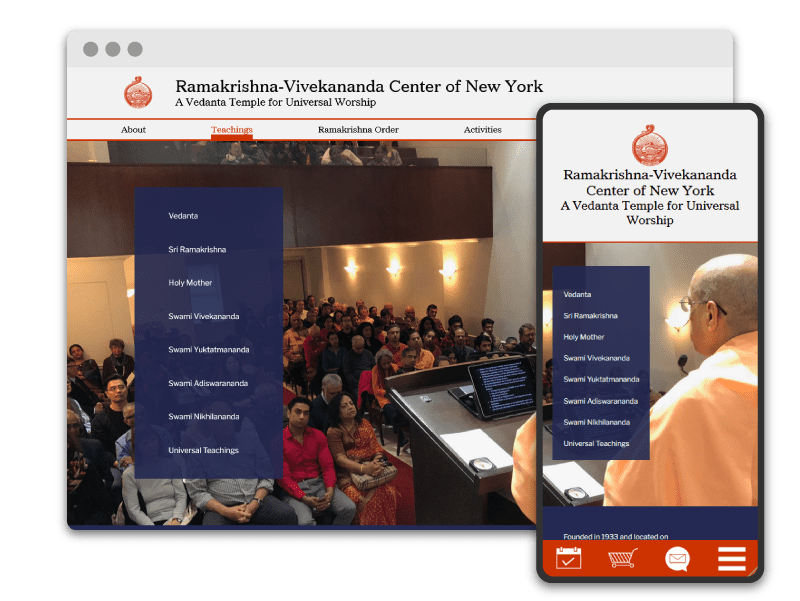 teachings hub page on desktop and mobile, website redesign