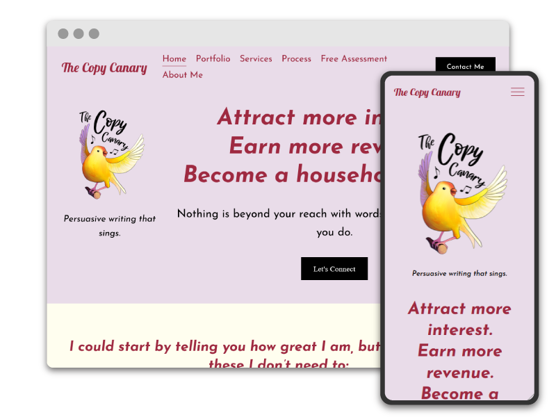 homepage website design for copywriter