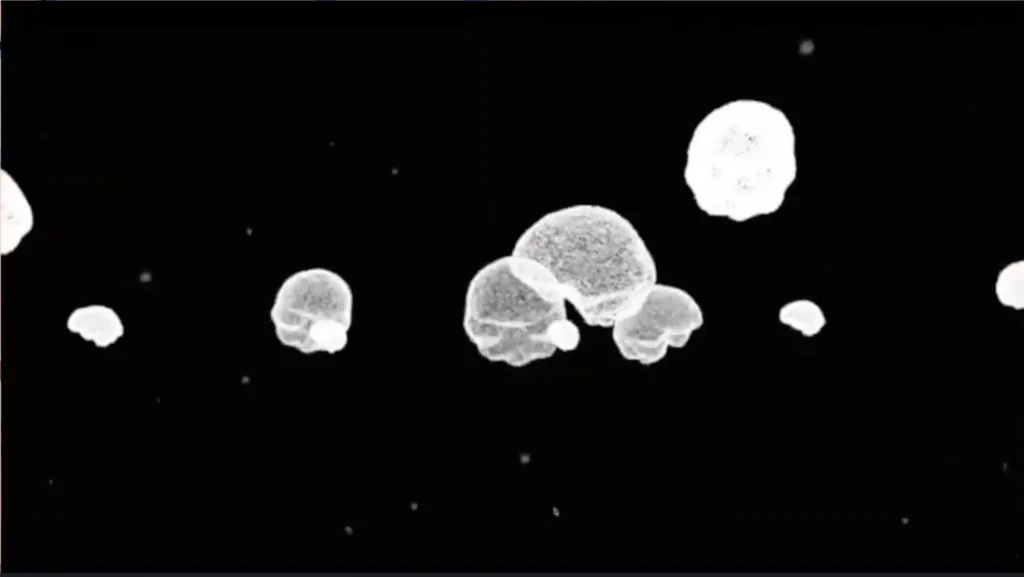 screen cap of many 3d brains made of white dots, Boston service jam